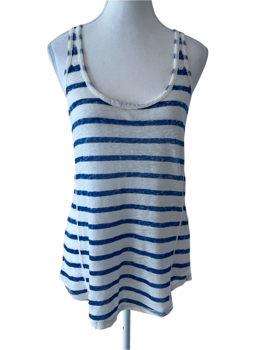 Zara Blue and White Striped Scoop Linen Tank Size Small